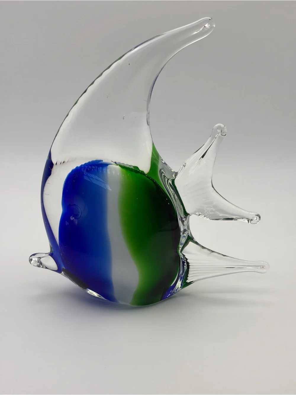 Pair Hand Blown Art Glass Angelfish Figurines Red Blue Green Clear Unsigned